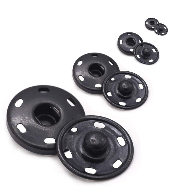 Enosea 55 Sets Sew-on Snap Buttons Metal Snap Fastener Durable Press Studs Buttons for Sewing Clothing, 4 Sizes (Black) - Image 1